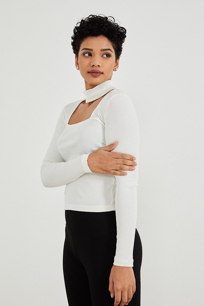 Beyaz Uzun Kollu Kare Yaka Kadın Bluz - Görsel 2