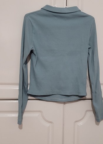 Mint Yeşili Polo Yaka Düğmeli Bluz - Görsel 2