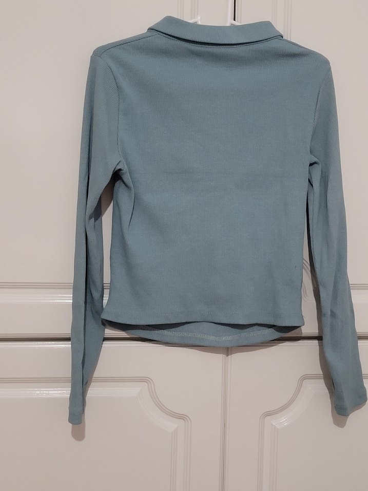 Mint Yeşili Polo Yaka Düğmeli Bluz - Görsel 2