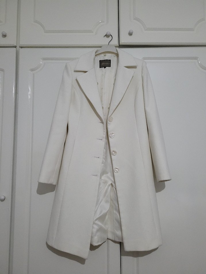 Kürklü Krem Kadın Klasik Kaban - Görsel 2