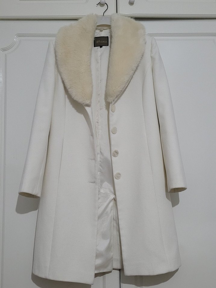 Kürklü Krem Kadın Klasik Kaban - Görsel 5