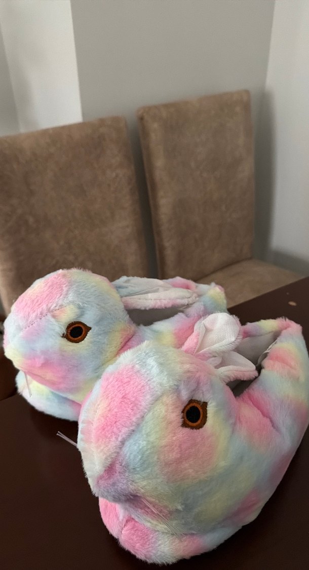 Kızlar İçin Renkli Bağlama Desenli Peluş Terlik - Görsel 2