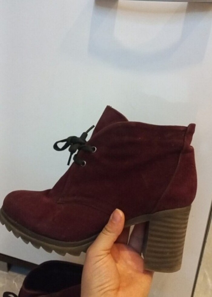 Bordo renk topuklu bot - Görsel 2