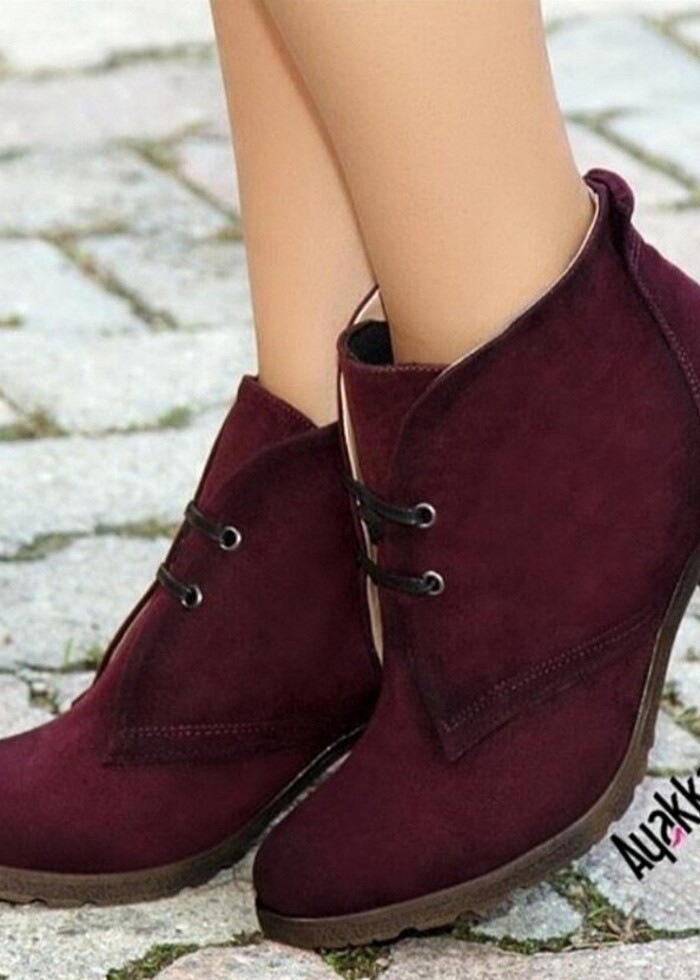 Bordo renk topuklu bot - Görsel 3