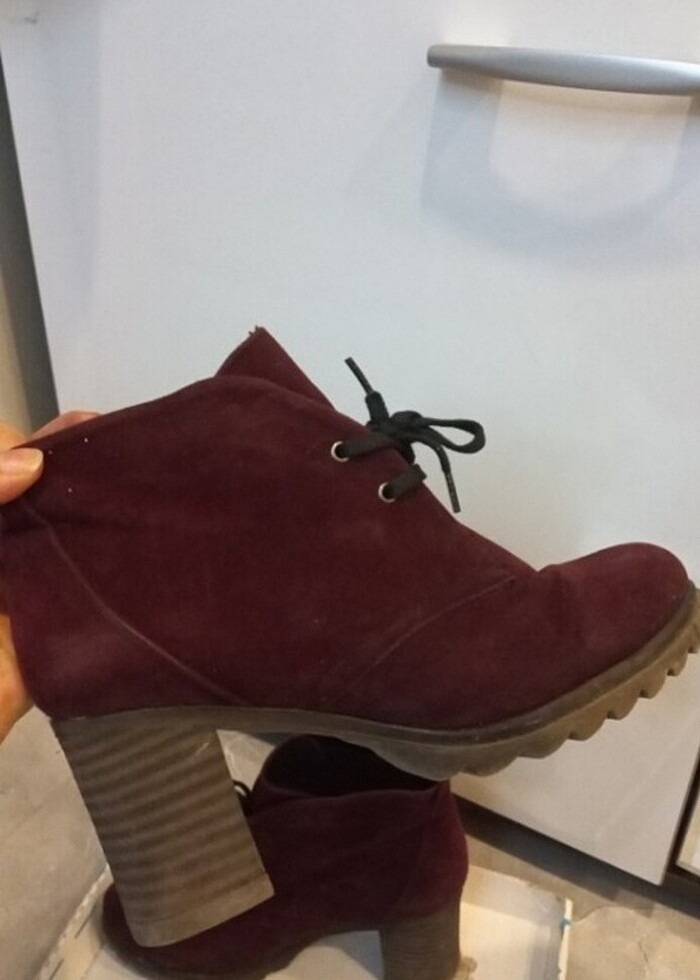 Bordo renk topuklu bot - Görsel 4