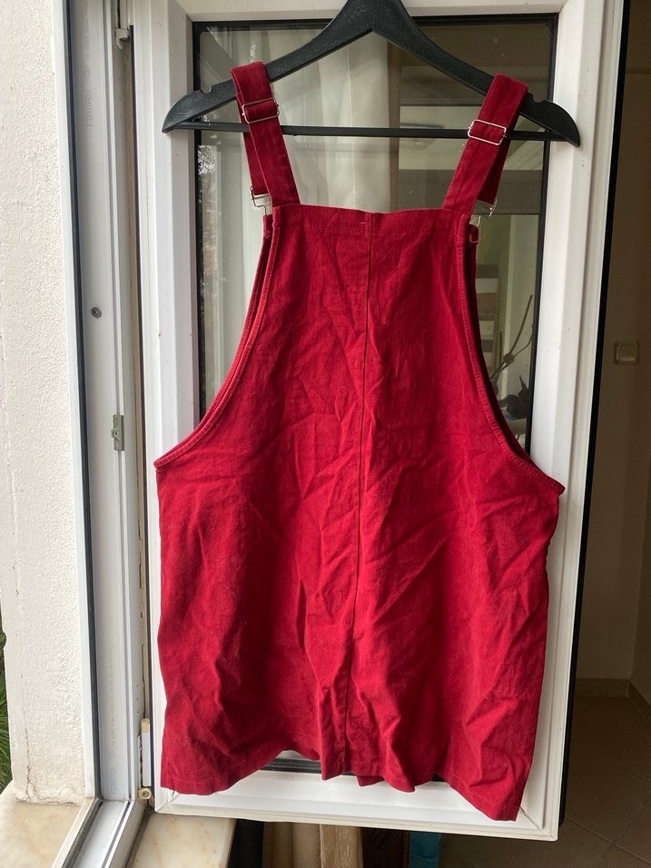 Kırmızı Keten Bol Kesim Kısa Tulum - Görsel 2