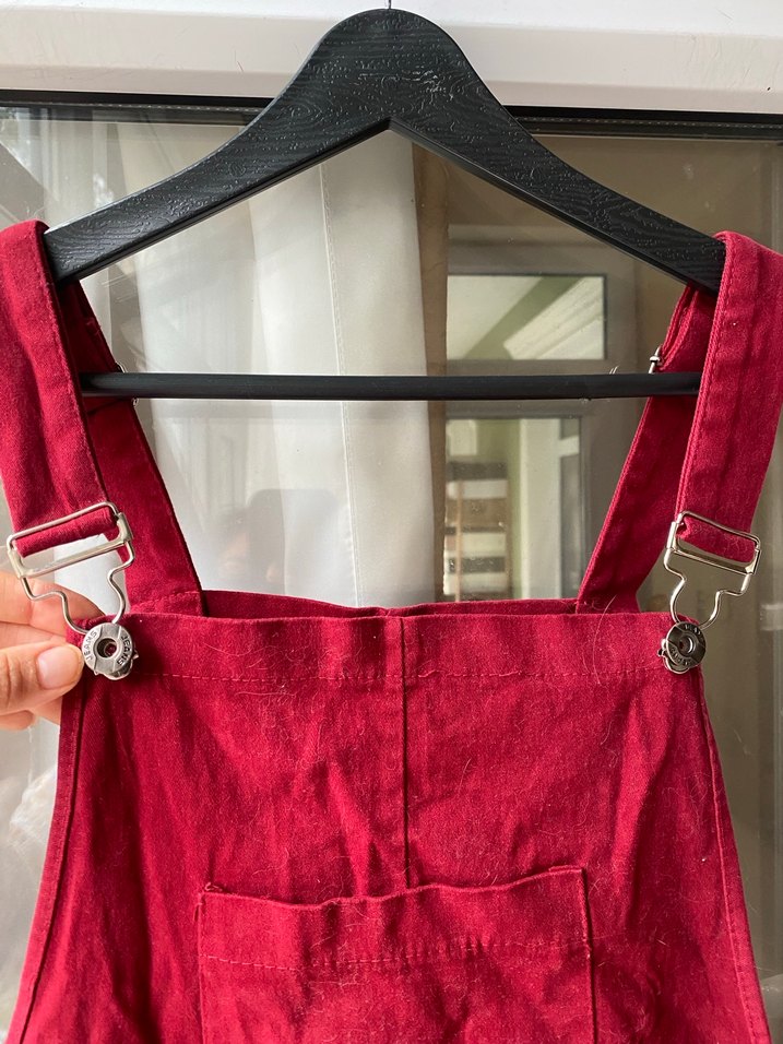 Kırmızı Keten Bol Kesim Kısa Tulum - Görsel 4