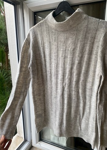 Gri akrilik Boğazlı Kazak - Görsel 3