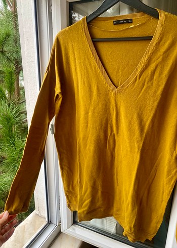 Hardal V Yaka Kadın Triko Kazak - Görsel 3