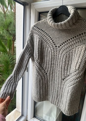 Gri Bohem Boğazlı Örgü Kadın Kazak - Görsel 3