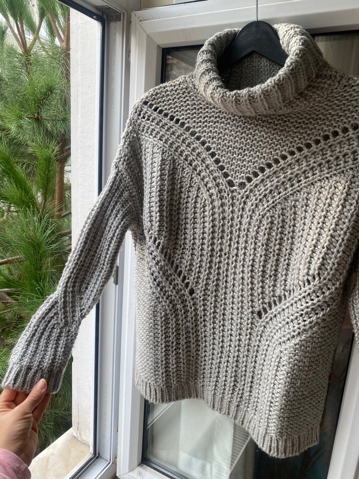 Gri Bohem Boğazlı Örgü Kadın Kazak - Görsel 3