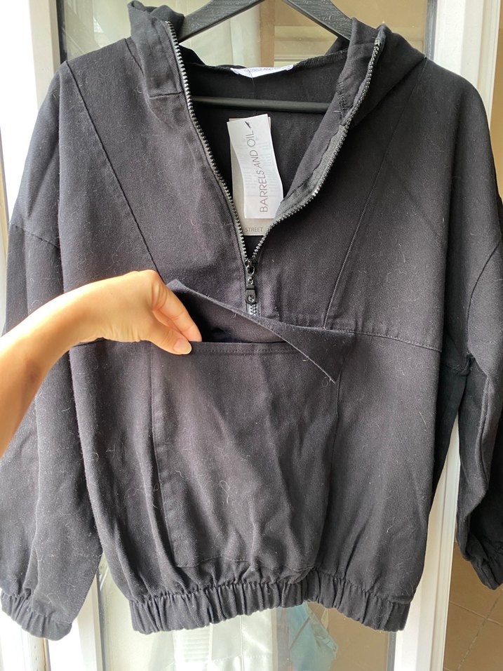 Siyah Fermuarlı kapusonlu hoodie - Görsel 5