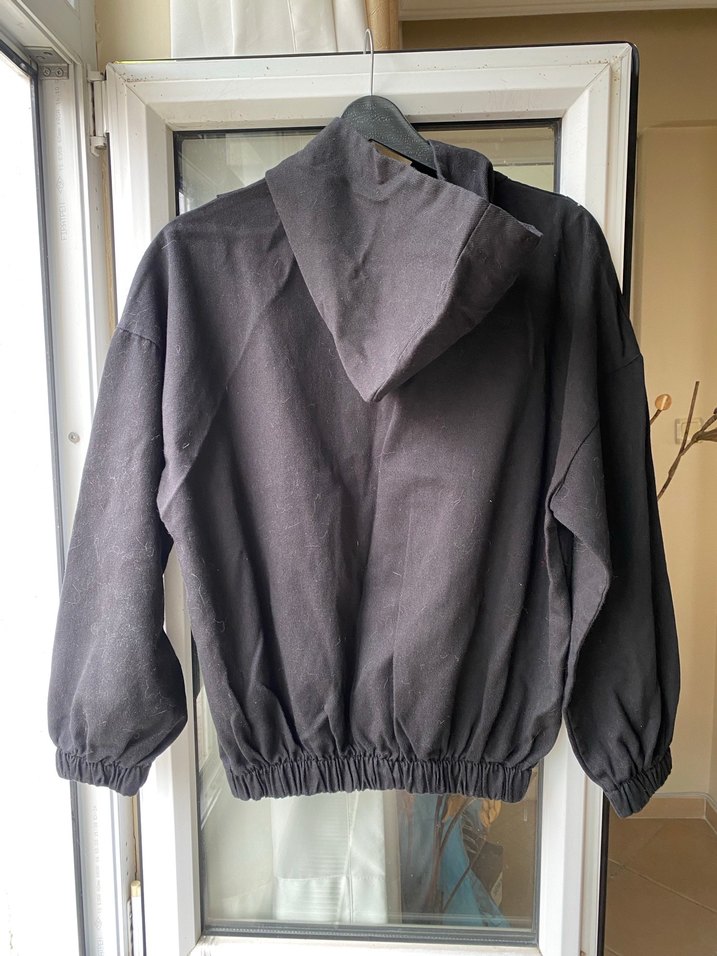 Siyah Fermuarlı kapusonlu hoodie - Görsel 2