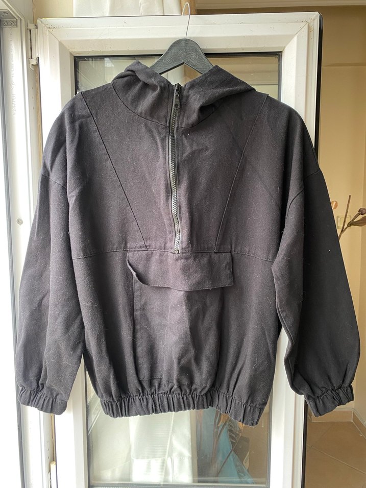 Siyah Fermuarlı kapusonlu hoodie - Görsel 4