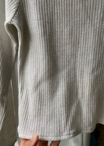 Hafif simli beyaz triko - Görsel 4