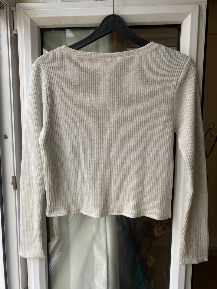 Hafif simli beyaz triko - Görsel 2