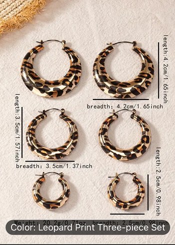 Kahverengi Leopar Desenli Mini Küpe Seti - Görsel 3