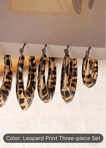 Kahverengi Leopar Desenli Mini Küpe Seti - Görsel 2