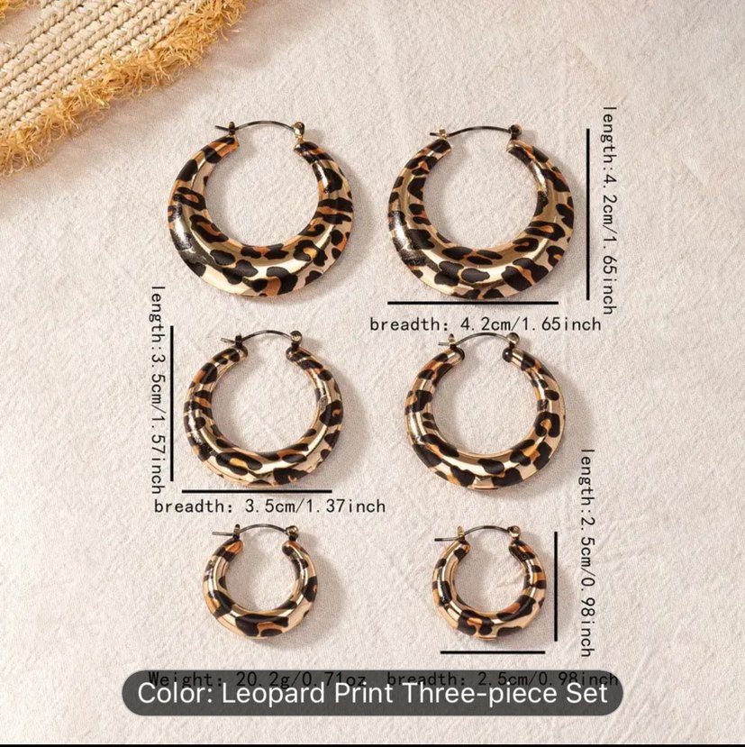 Kahverengi Leopar Desenli Mini Küpe Seti - Görsel 3