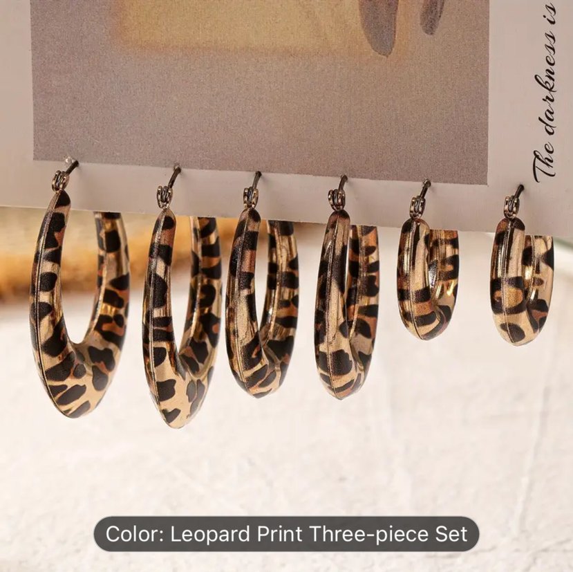 Kahverengi Leopar Desenli Mini Küpe Seti - Görsel 2