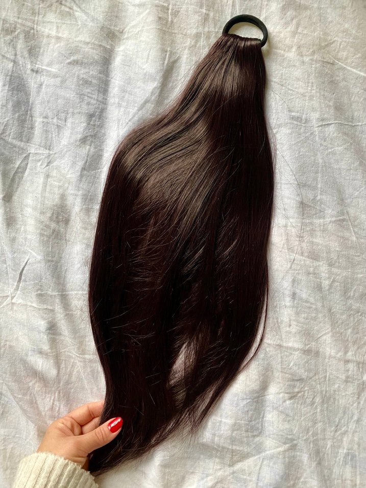 Koyu Kahverengi İpeksi Kadın takma saç/peruk - Görsel 3