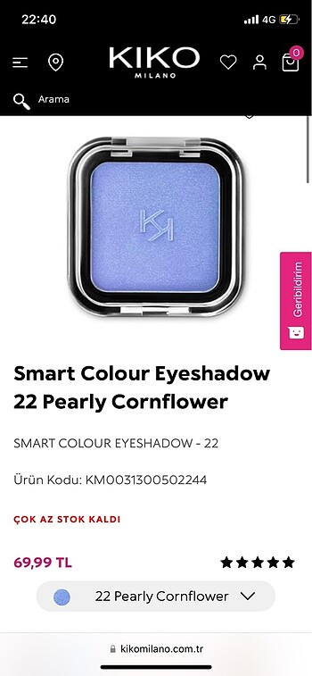 Beden Renk Smart Colour Eyeshadow 22 Pearly Cornflower