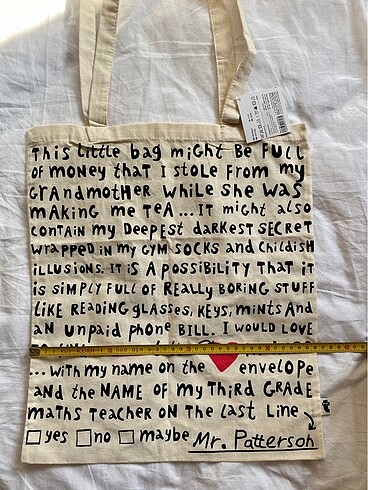 Beden ten rengi Renk Yazili tote bag