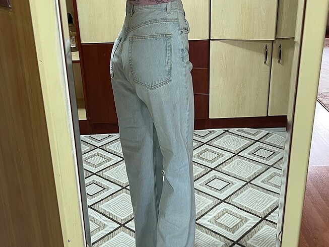 xs Beden mavi Renk pull bear yüksek bel açık mavi straight wide leg jean
