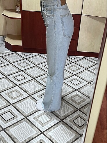 xs Beden pull bear yüksek bel açık mavi straight wide leg jean