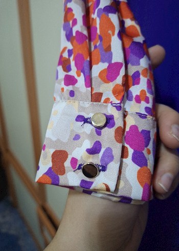 Renkli Batik Desenli Uzun Mor Kadın Tunik - Görsel 8