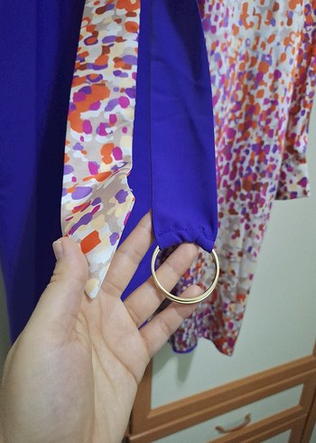 Renkli Batik Desenli Uzun Mor Kadın Tunik - Görsel 6