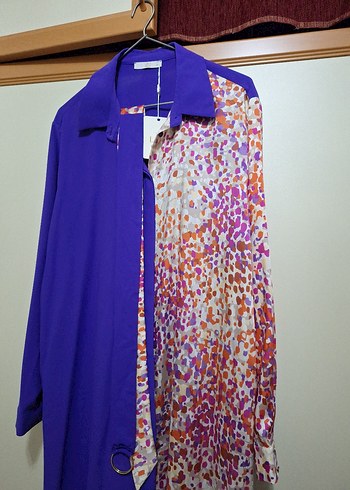 Renkli Batik Desenli Uzun Mor Kadın Tunik - Görsel 2