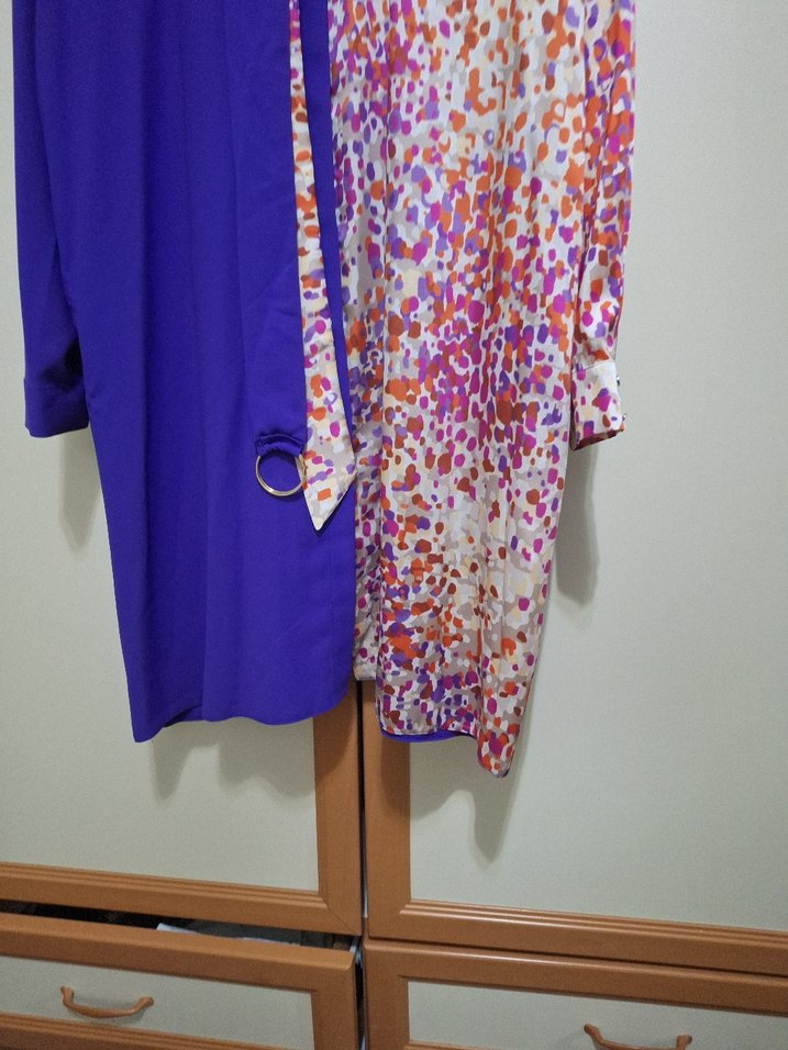 Renkli Batik Desenli Uzun Mor Kadın Tunik - Görsel 3