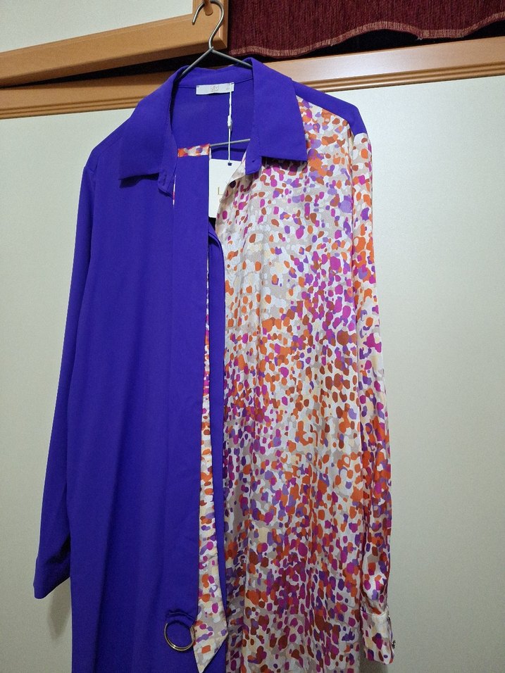 Renkli Batik Desenli Uzun Mor Kadın Tunik - Görsel 2