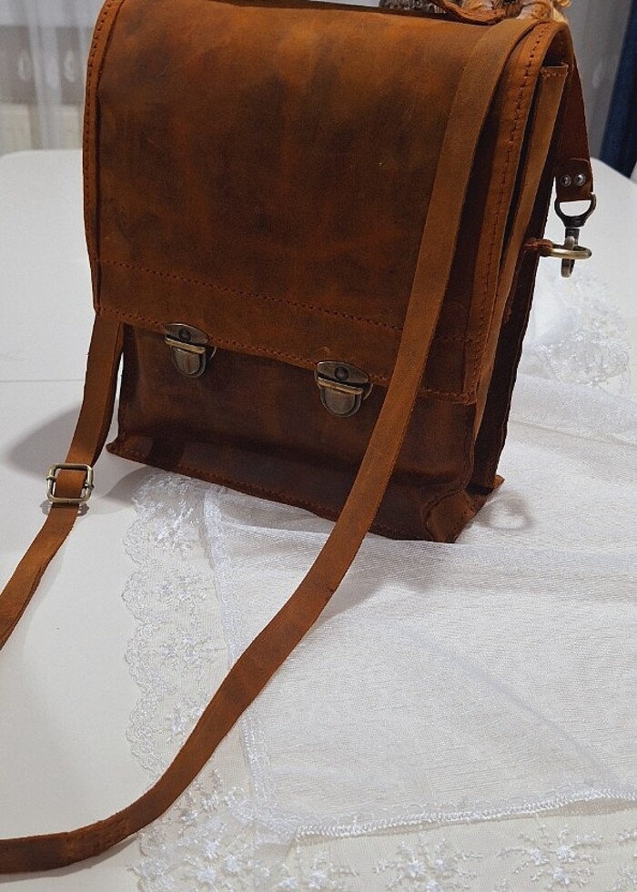 El yapımı hakiki deri çanta  - Görsel 4