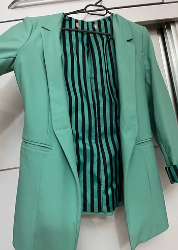 Turkuaz Düğmeli Kadın Blazer Ceket - Görsel 2