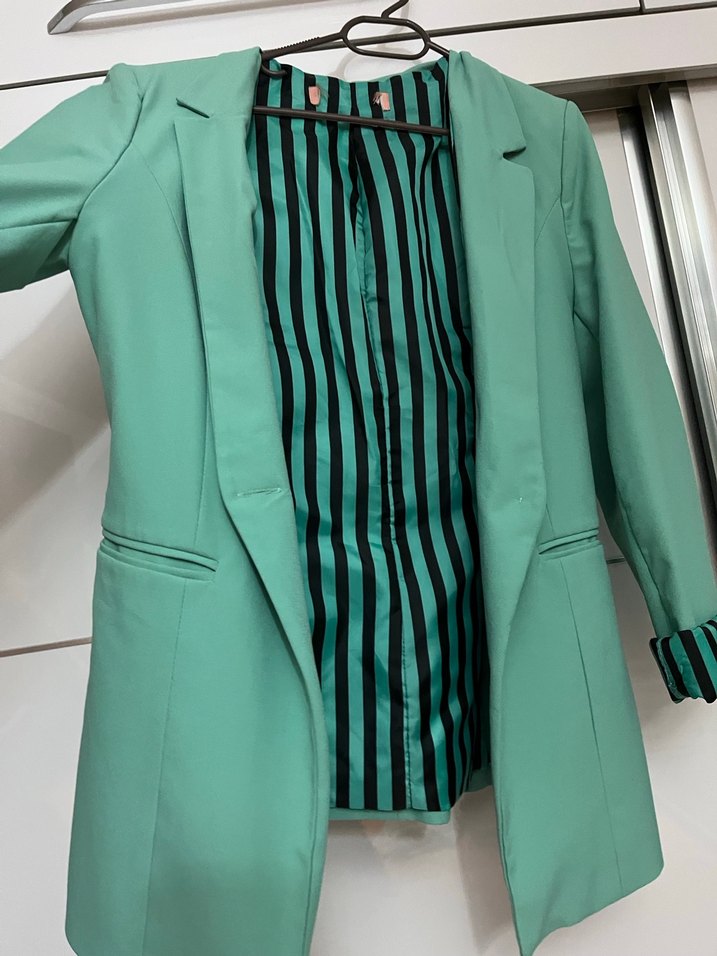 Turkuaz Düğmeli Kadın Blazer Ceket - Görsel 2