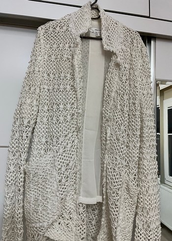 Bej Örgü Kadın Hırka, Uzun Kollu, Bohem Tarz - Görsel 4