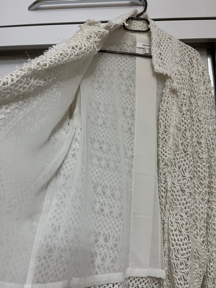 Bej Örgü Kadın Hırka, Uzun Kollu, Bohem Tarz - Görsel 3