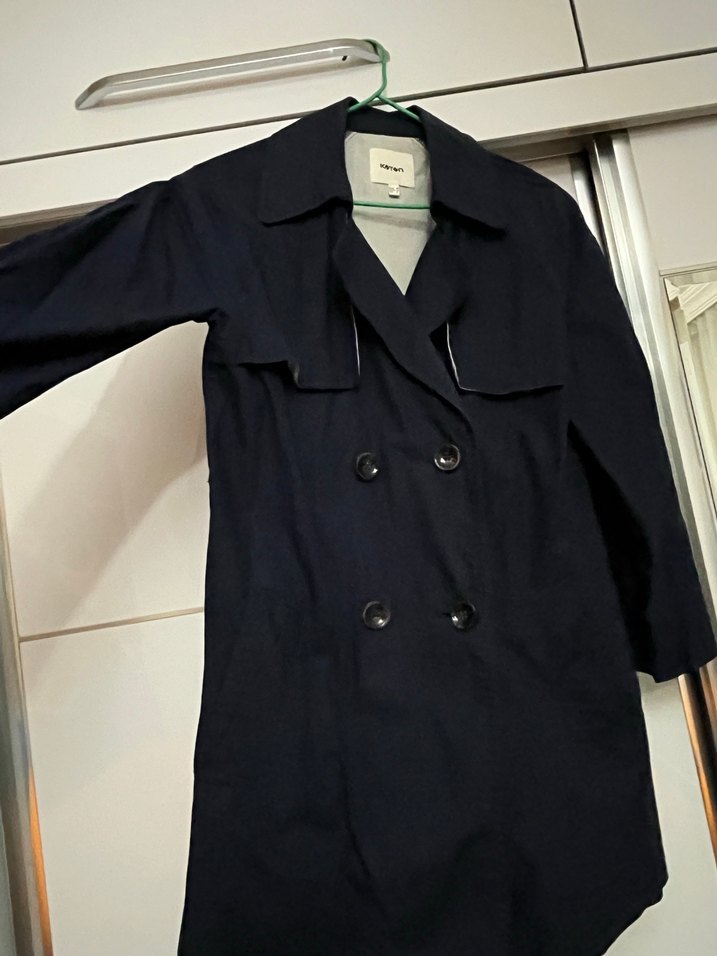 Düğmeli Kadın Midi Trençkot - Lacivert - Görsel 2