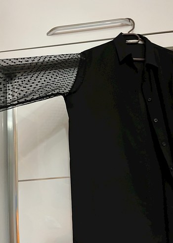 Düğmeli Siyah Uzun Kollu Kadın Gömlek - Görsel 2