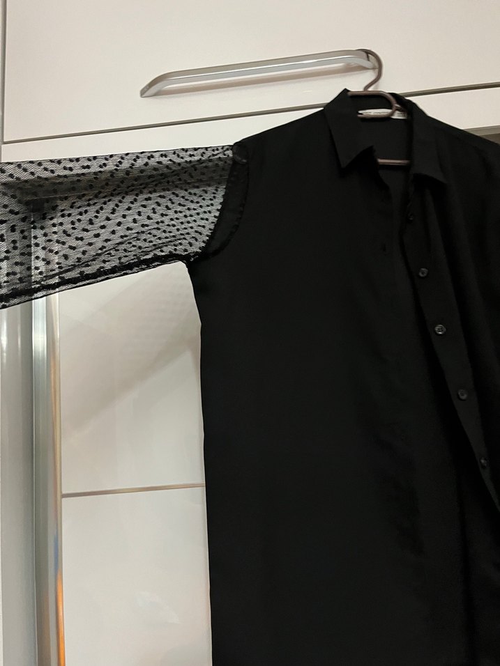 Düğmeli Siyah Uzun Kollu Kadın Gömlek - Görsel 2