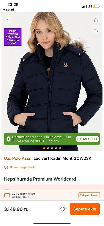 Polo kadın şişme mont