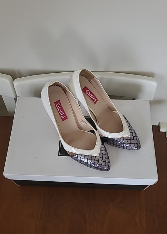 Beyaz gümüş stiletto - Görsel 2