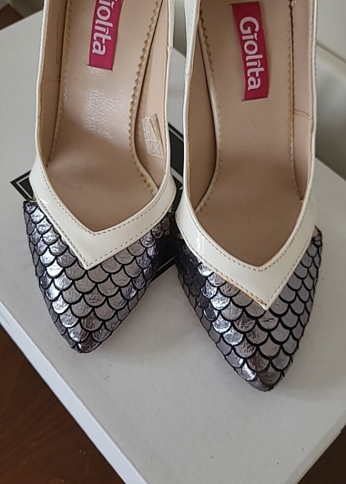 Beyaz gümüş stiletto - Görsel 3