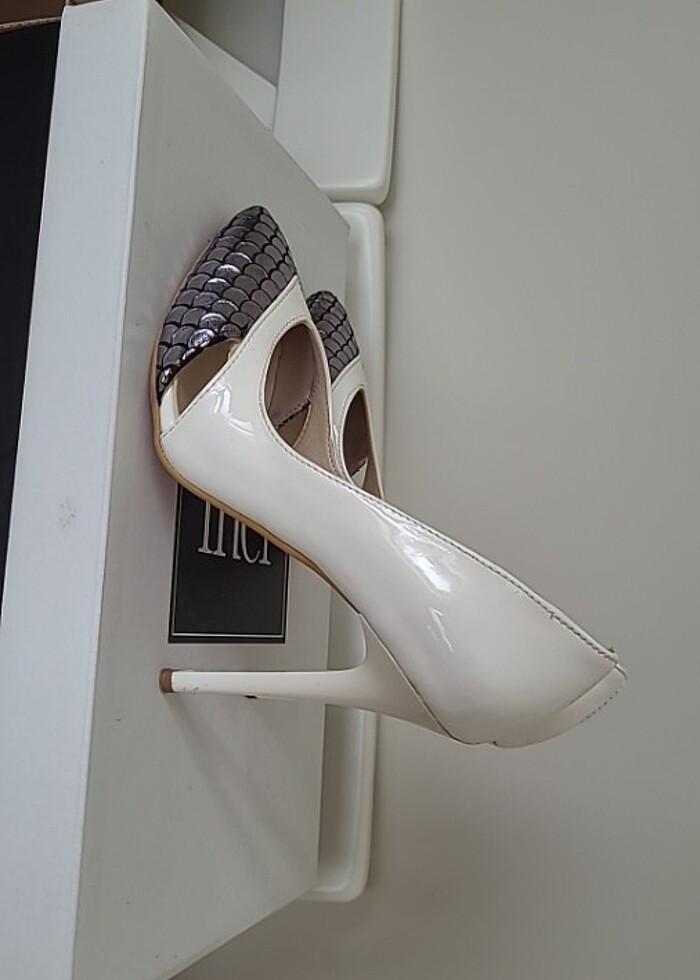 Beyaz gümüş stiletto - Görsel 5