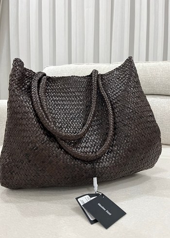 Massimo Dutti Örgü Detaylı Koyu Kahverengi Deri Kadın Çanta