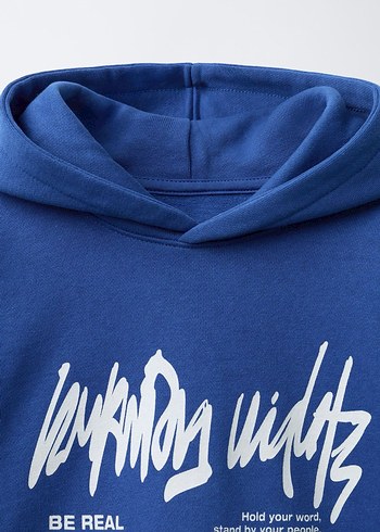 7 Yaş Beden mavi Renk Erkek Çocuk Mavi Kapüşonlu Sweatshirt