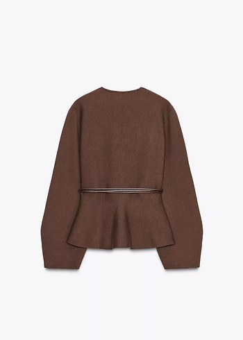 Zara Kahverengi Kemerli V Yaka Kadın Ceket