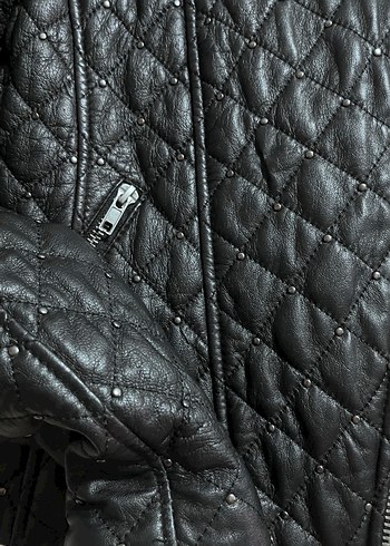 Deri Siyah Kadın Biker Ceket - Görsel 2